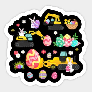 Bunny Construction Trucks Collection Cute Cool Easter Day Excavator Dump Truck Hunting Eggs Lover Sticker